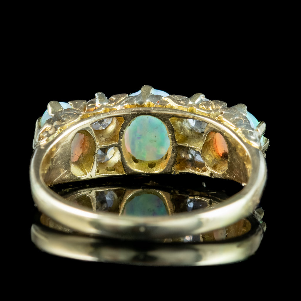 Antique Victorian Opal Diamond Ring 2ct Natural Opals