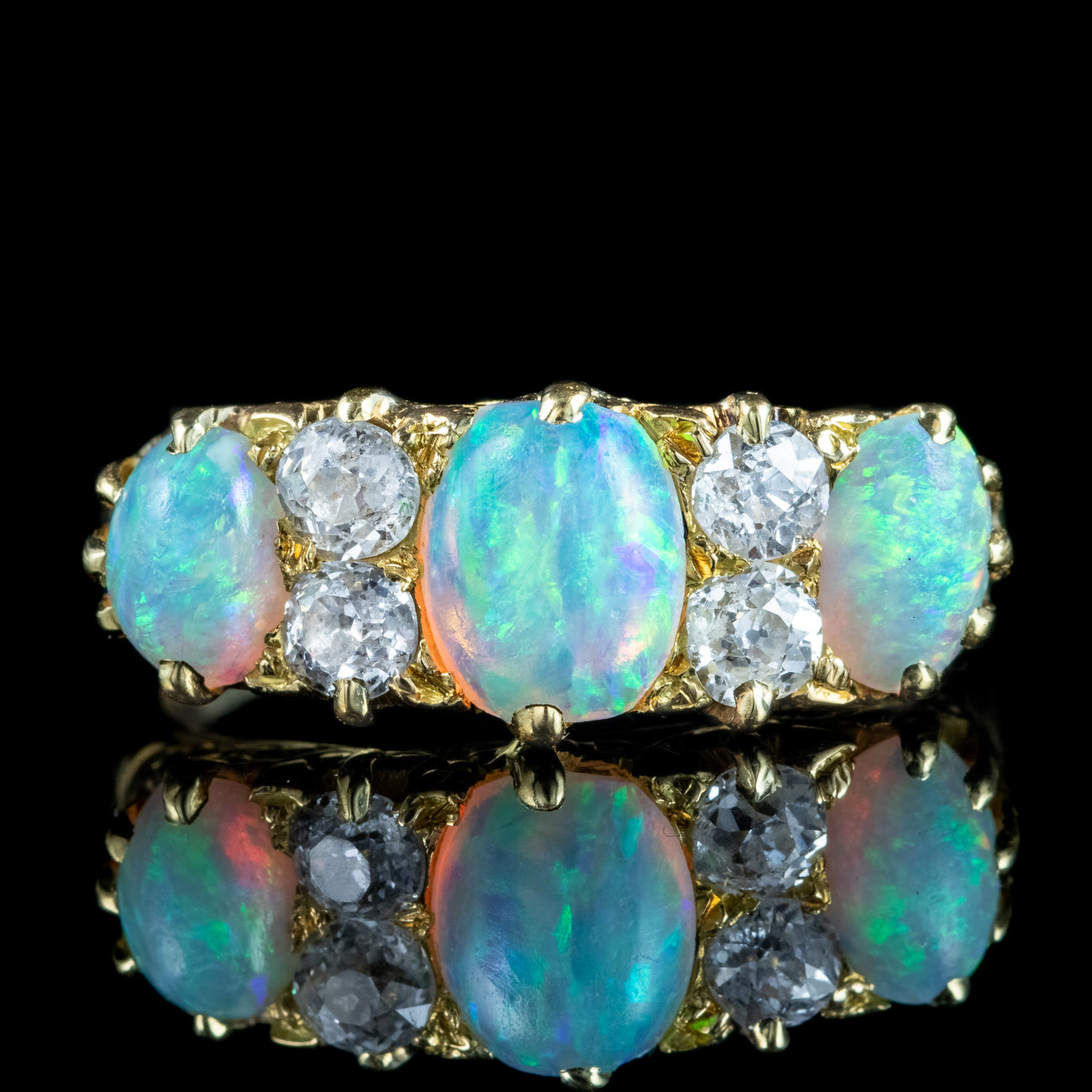 Antique Victorian Opal Diamond Ring 2ct Natural Opals Secondary image