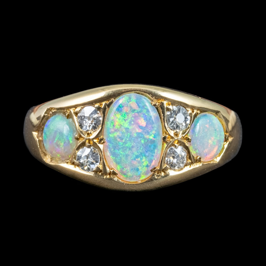 Antique Victorian Opal Diamond Ring Dated 1886