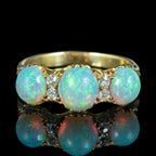 Antique Victorian Opal Diamond Trilogy Ring 2.8ct Opal