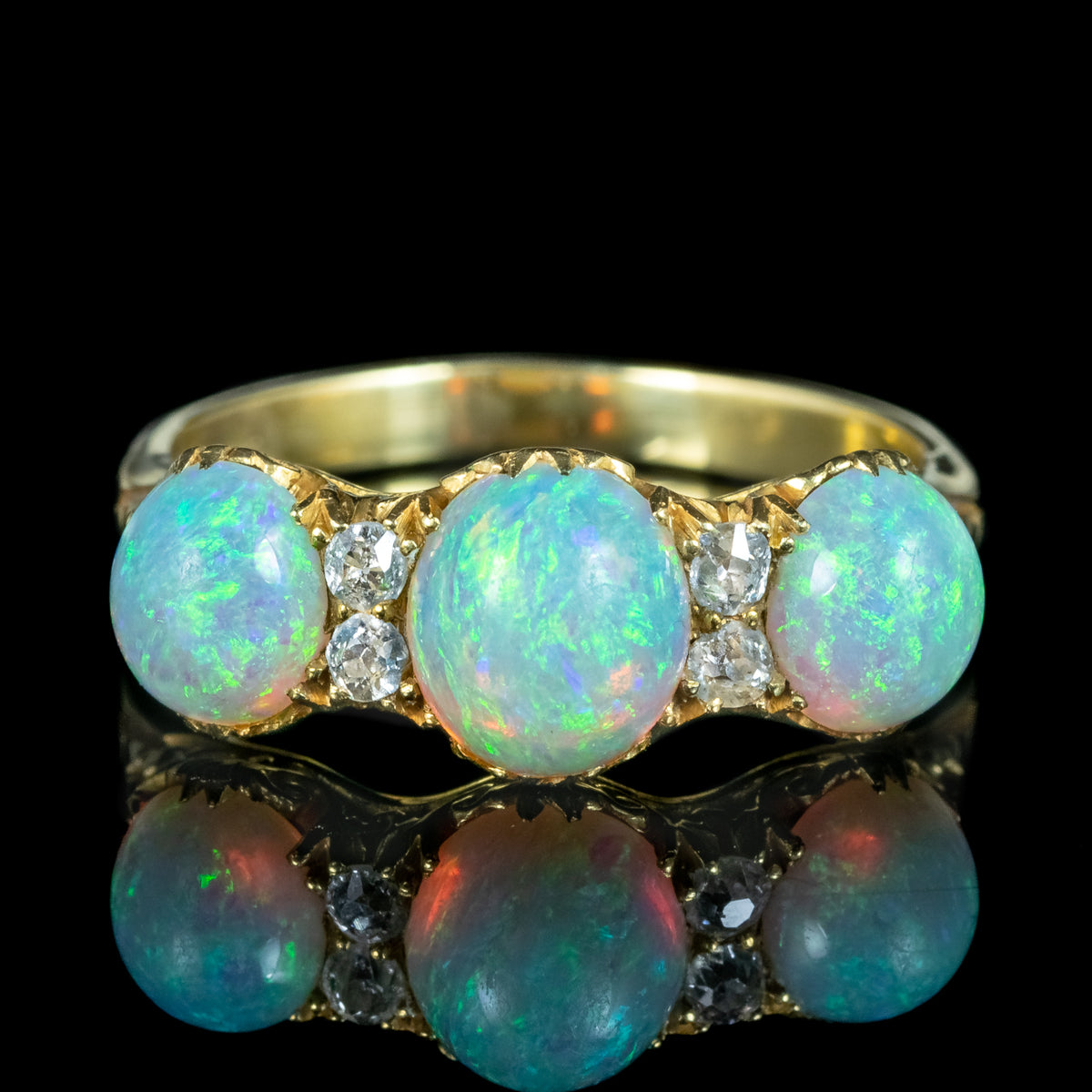 Antique Victorian Opal Diamond Trilogy Ring 2.8ct Opal