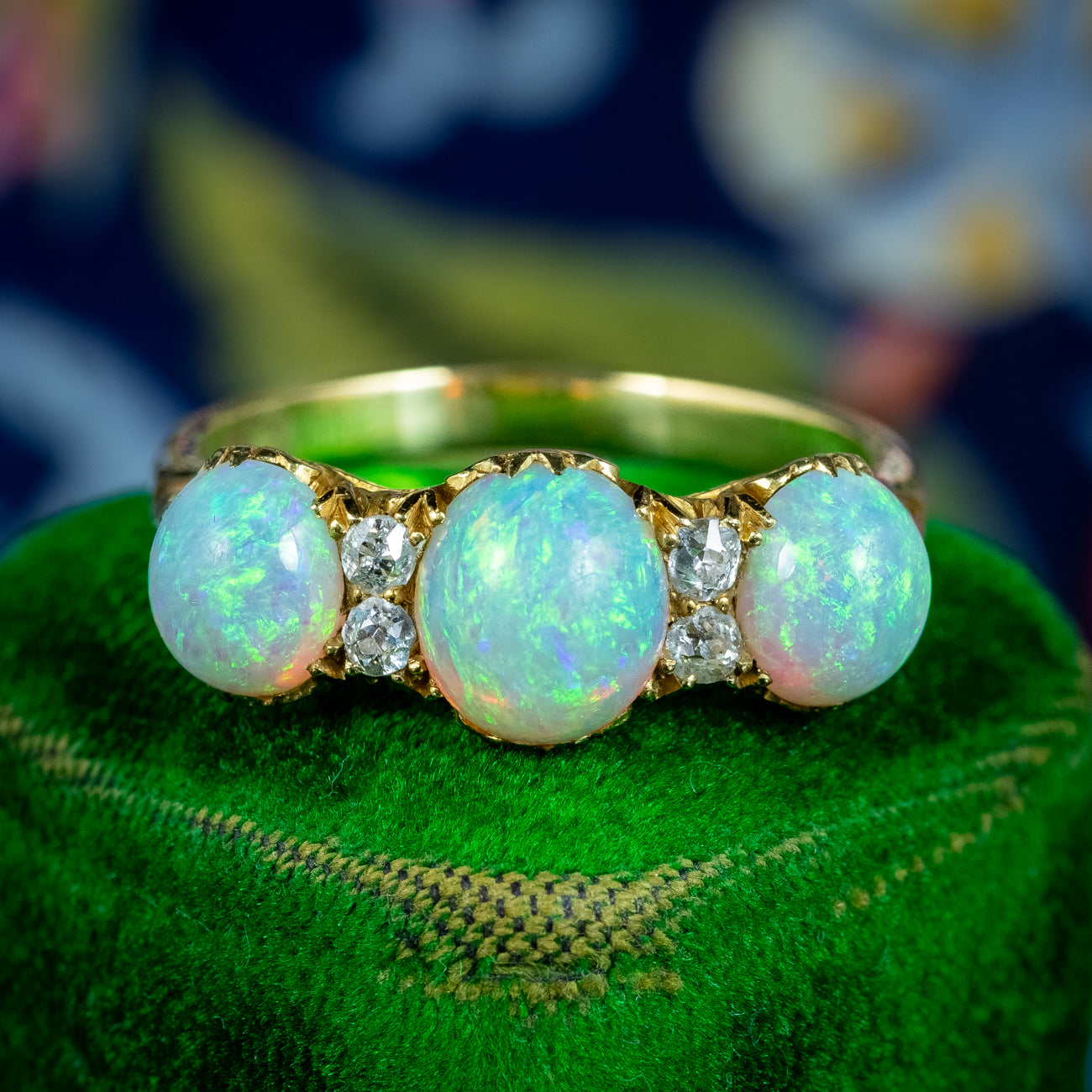 Antique Victorian Opal Diamond Trilogy Ring 2.8ct Opal