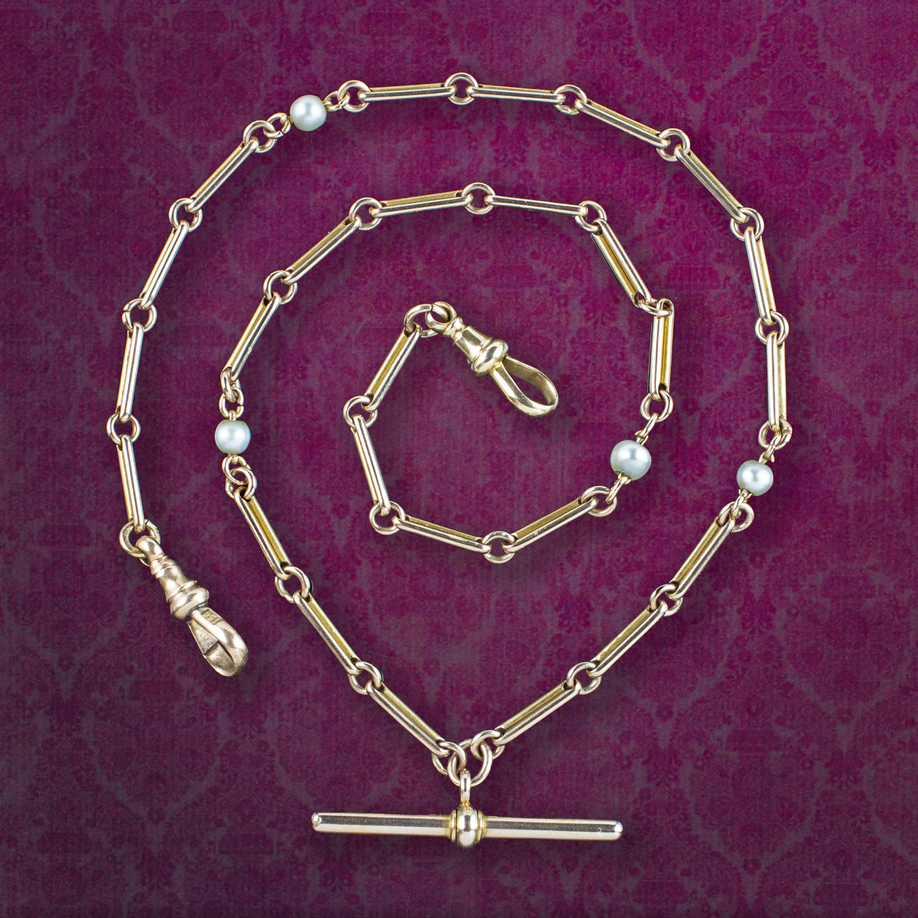 Antique Victorian Pearl Albert Chain 15ct Gold  Main image