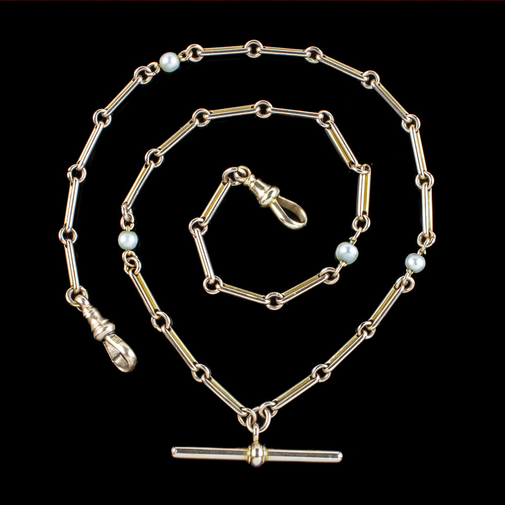Antique Victorian Pearl Albert Chain 15ct Gold 
