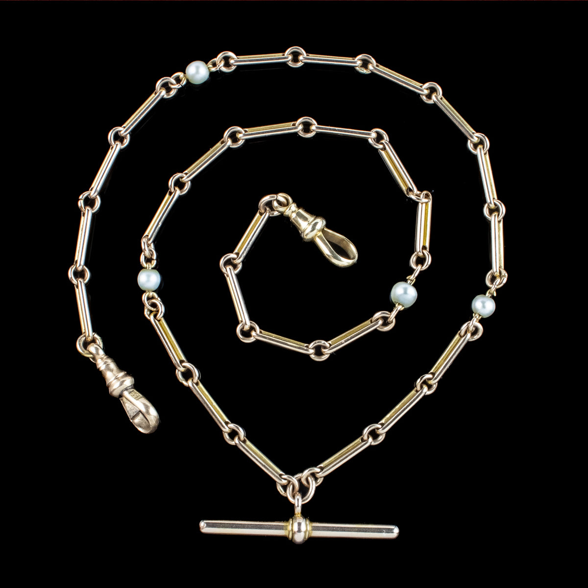 Antique Victorian Pearl Albert Chain 15ct Gold 