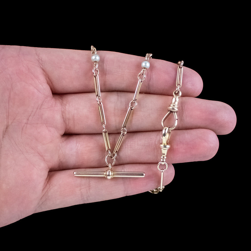 Antique Victorian Pearl Albert Chain 15ct Gold 