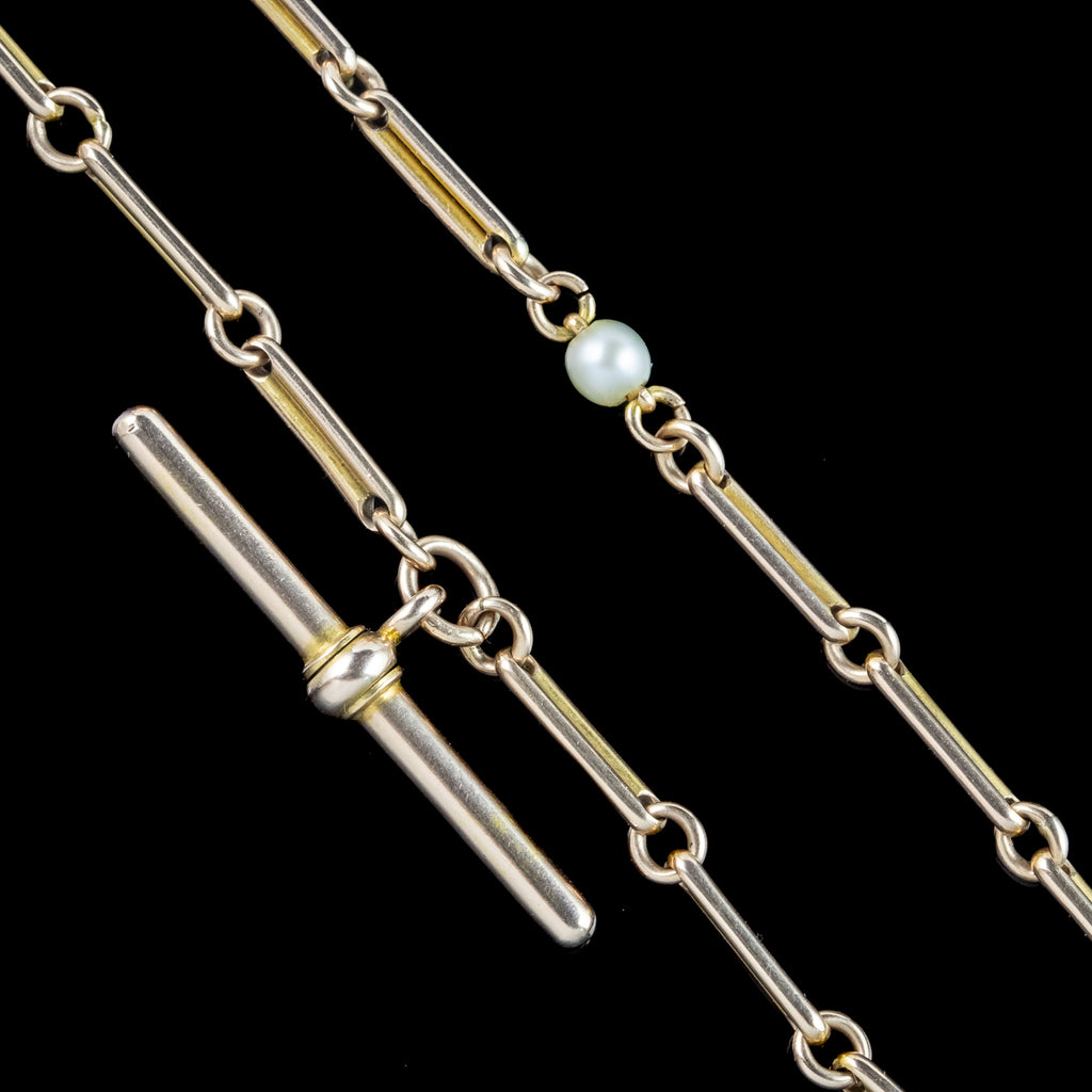 Antique Victorian Pearl Albert Chain 15ct Gold 