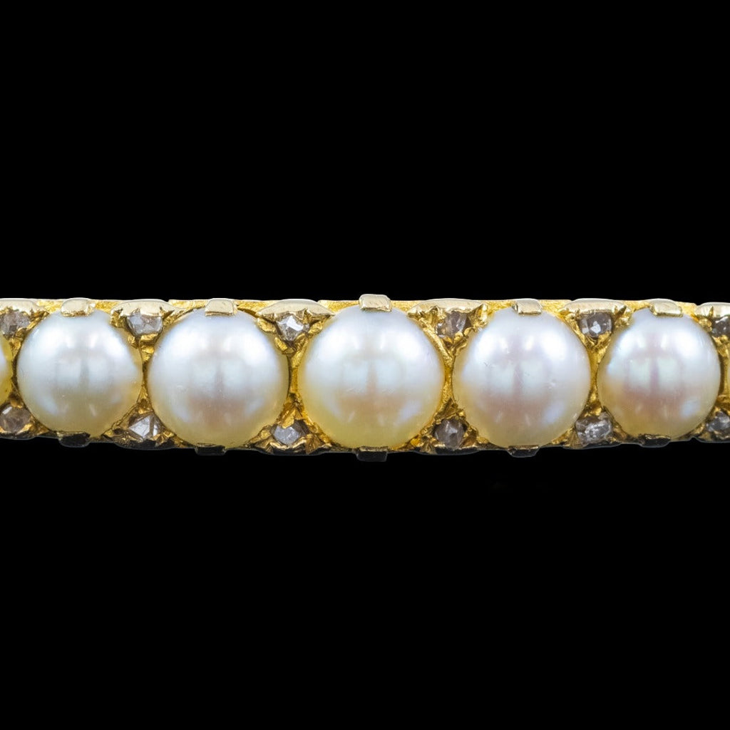 Antique Victorian Pearl Diamond Bangle 15ct Gold With Box