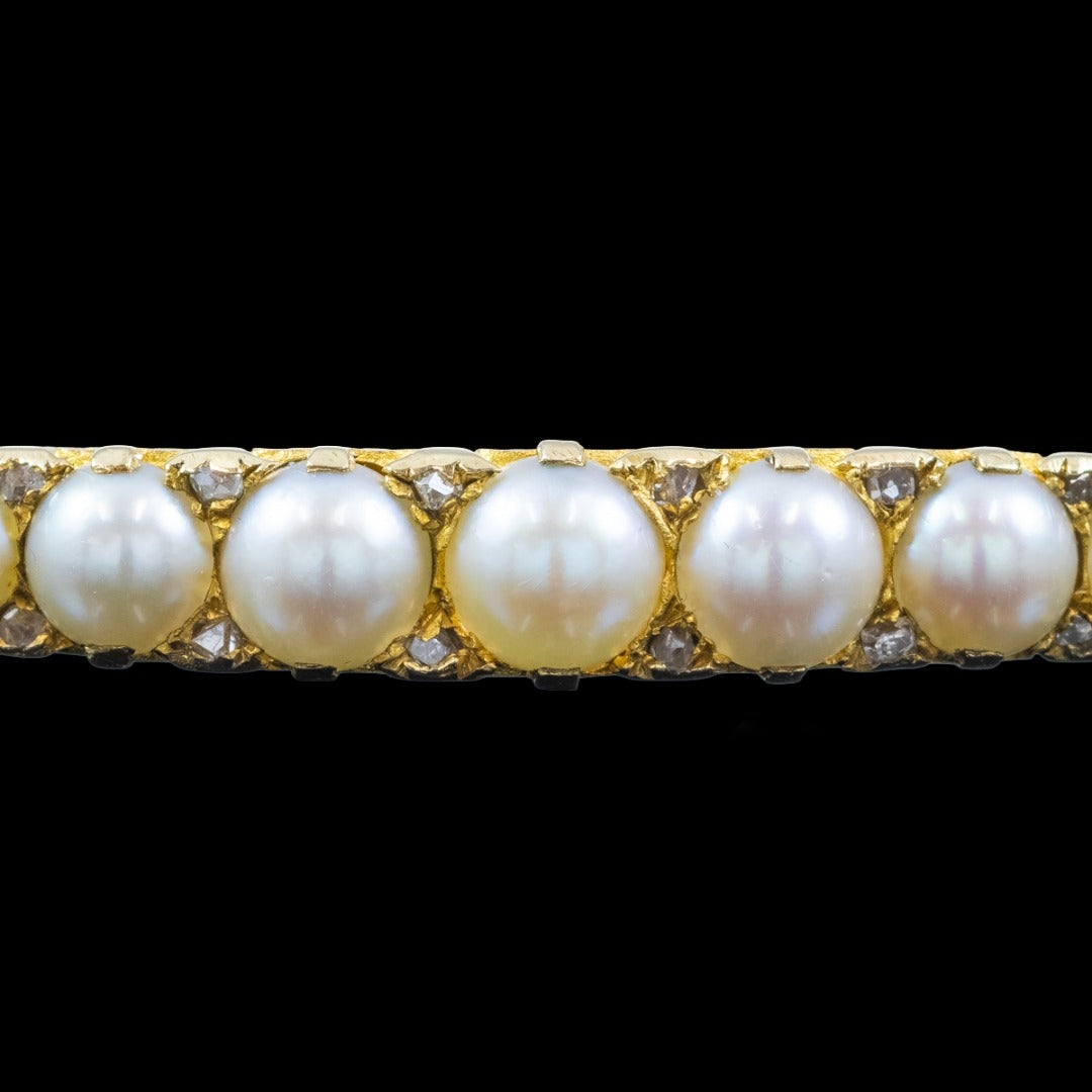 Antique Victorian Pearl Diamond Bangle 15ct Gold With Box
