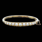 Antique Victorian Pearl Diamond Bangle 15ct Gold With Box