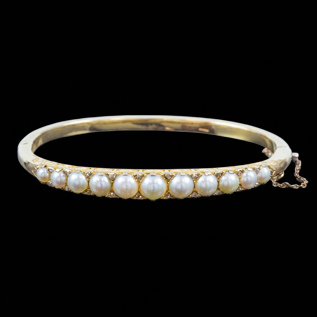 Antique Victorian Pearl Diamond Bangle 15ct Gold With Box