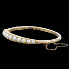 Antique Victorian Pearl Diamond Bangle 15ct Gold With Box