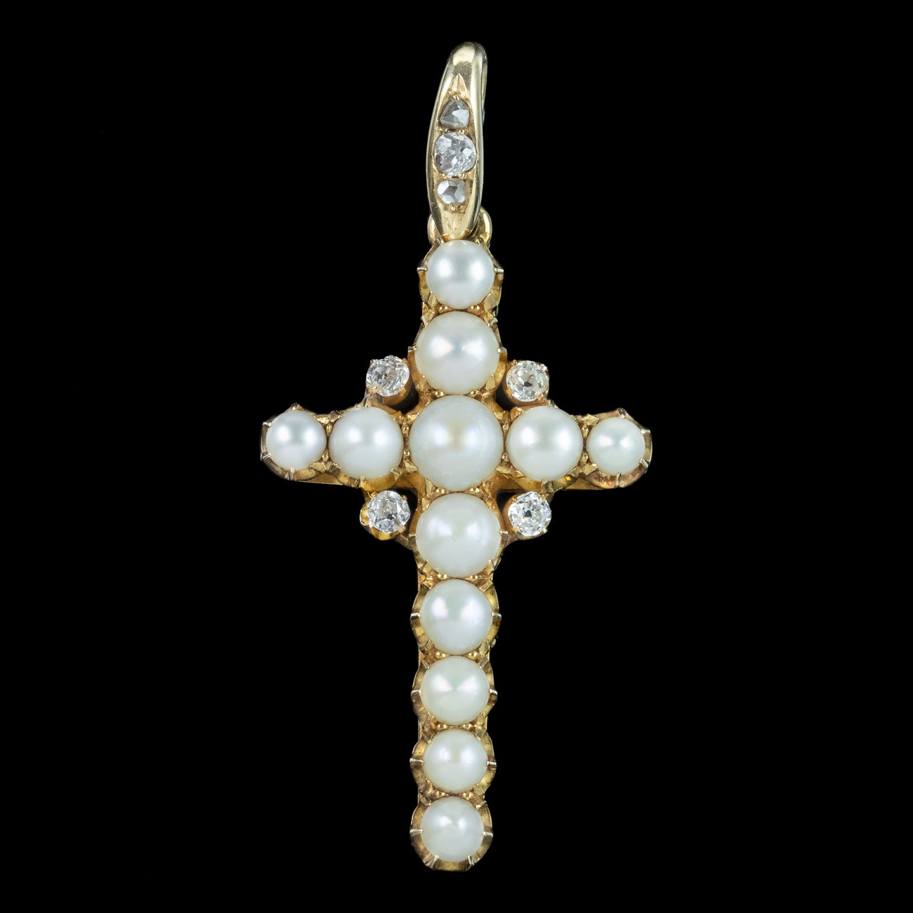 Antique Victorian Pearl Diamond Cross Pendant 18ct Gold With Box Secondary image