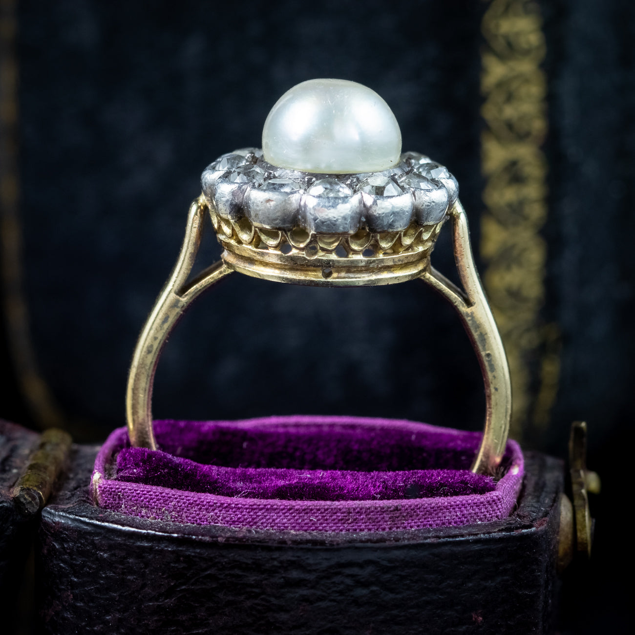 Antique Victorian French Pearl Diamond Daisy Cluster Ring Secondary image