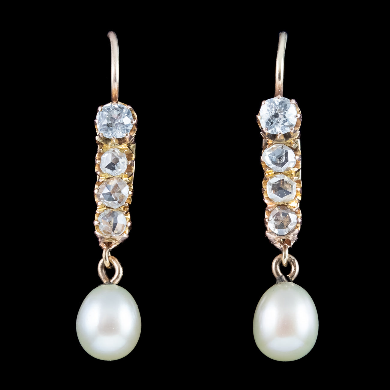 Antique Victorian Pearl Diamond Drop Earrings 18ct Gold Secondary image