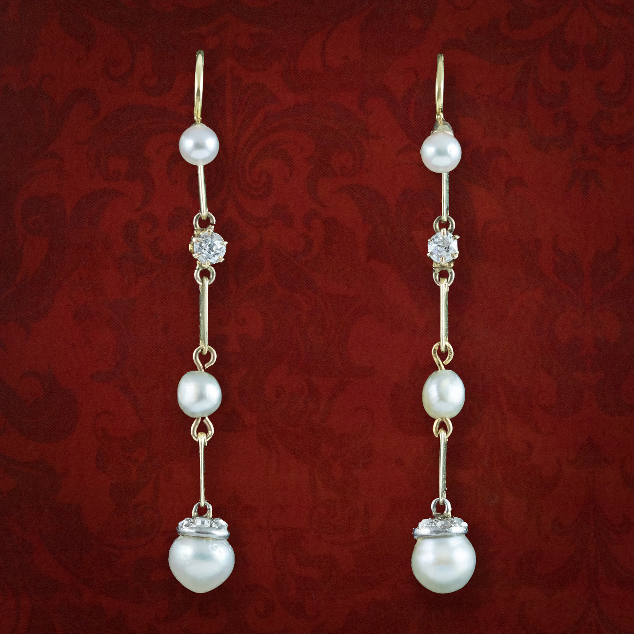 Antique Victorian Pearl Diamond Drop Earrings 18ct Gold Main image