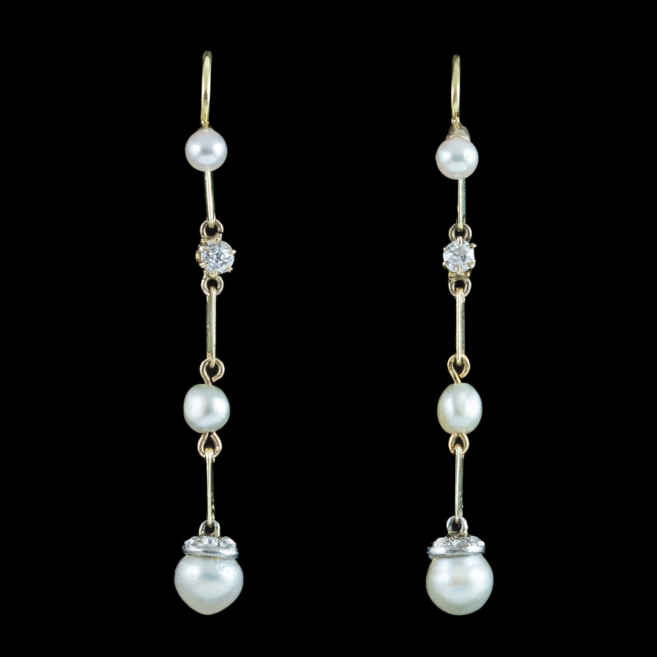 Antique Victorian Pearl Diamond Drop Earrings 18ct Gold Secondary image