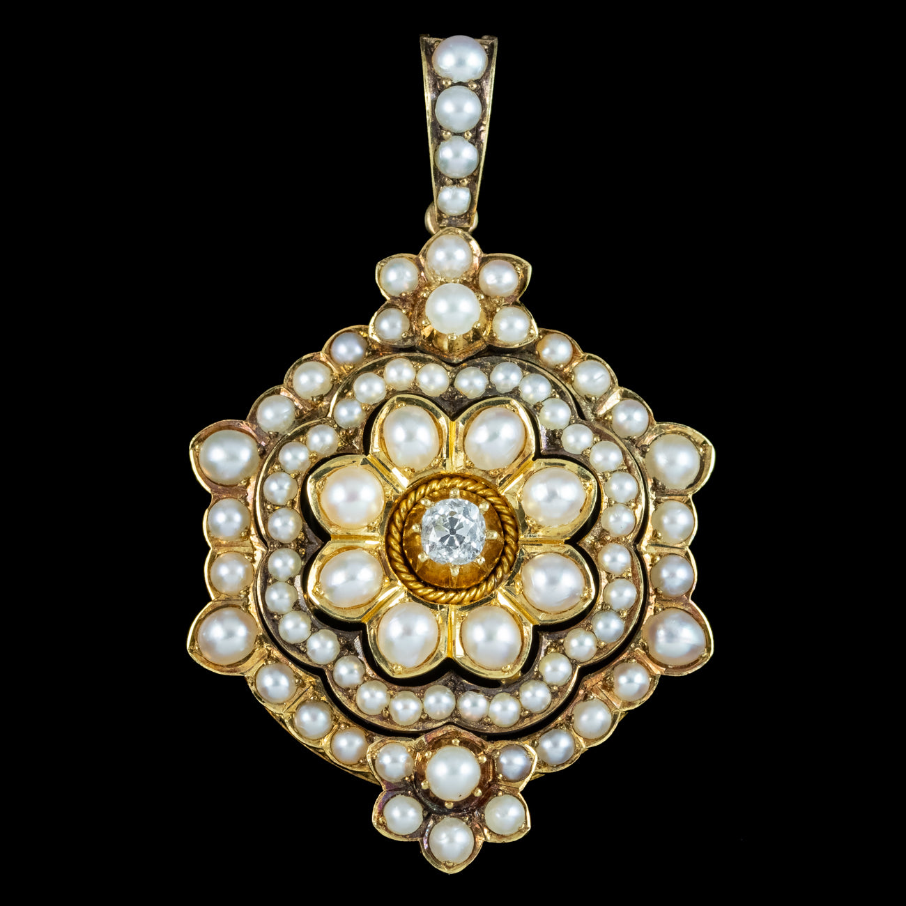 Antique Victorian Pearl Diamond Flower Pendant 18ct Gold Secondary image