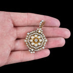 Antique Victorian Pearl Diamond Flower Pendant 18ct Gold 