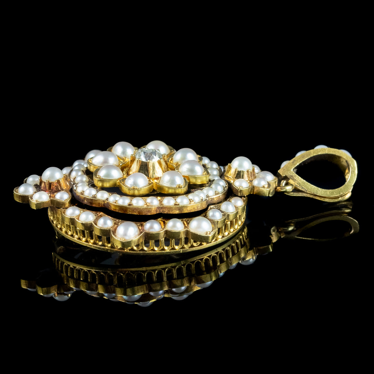 Antique Victorian Pearl Diamond Flower Pendant 18ct Gold 