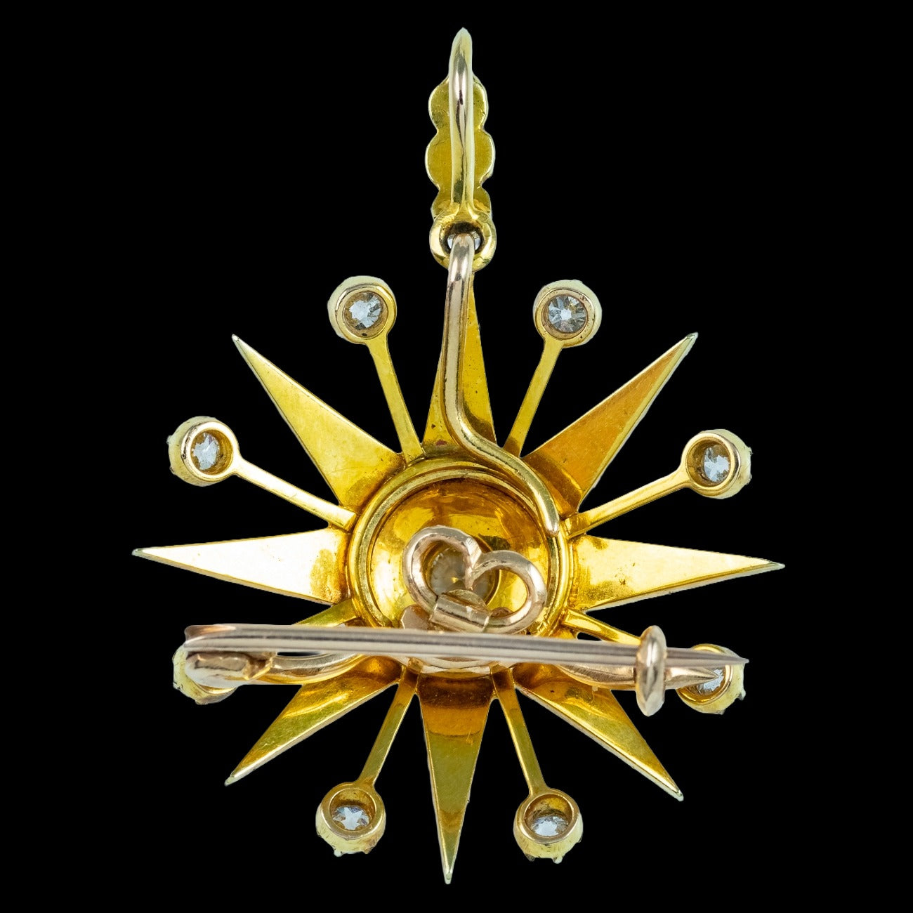 Antique Victorian Pearl Diamond Star Pendant Brooch 15ct Gold With Box