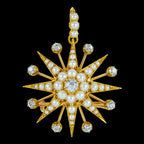 Antique Victorian Pearl Diamond Star Pendant Brooch 15ct Gold With Box