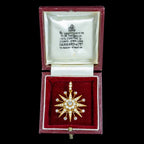 Antique Victorian Pearl Diamond Star Pendant Brooch 15ct Gold With Box