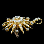 Antique Victorian Pearl Diamond Star Pendant Brooch 15ct Gold With Box