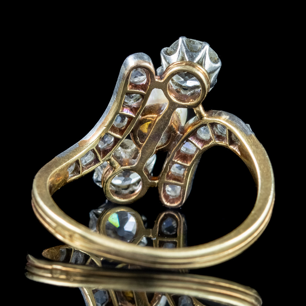 Antique Victorian Pearl Diamond Trilogy Twist Ring 1.8ct Of Diamond
