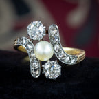 Antique Victorian Pearl Diamond Trilogy Twist Ring 1.8ct Of Diamond