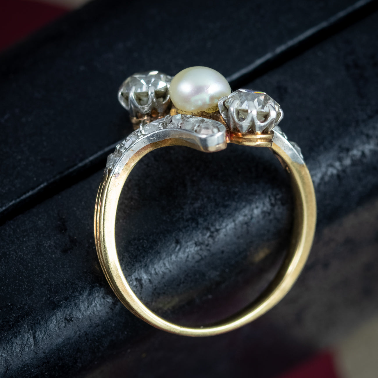 Antique Victorian Pearl Diamond Trilogy Twist Ring 1.8ct Of Diamond Secondary image