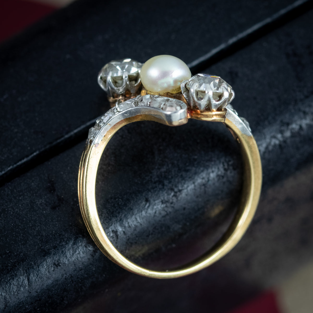 Antique Victorian Pearl Diamond Trilogy Twist Ring 1.8ct Of Diamond