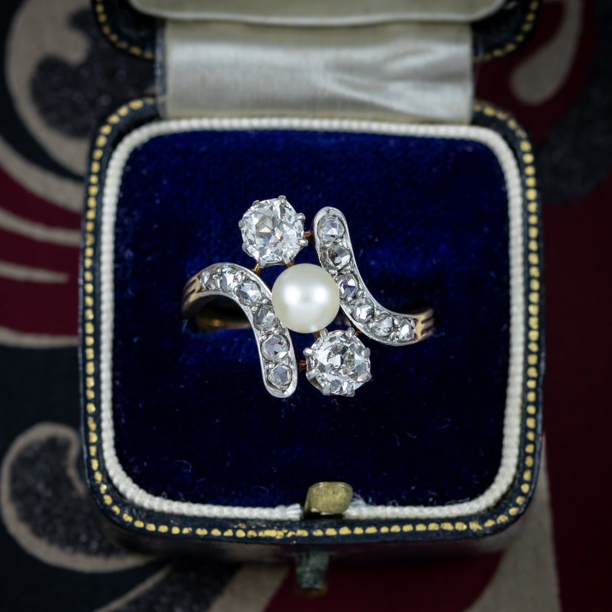 Antique Victorian Pearl Diamond Trilogy Twist Ring 1.8ct Of Diamond