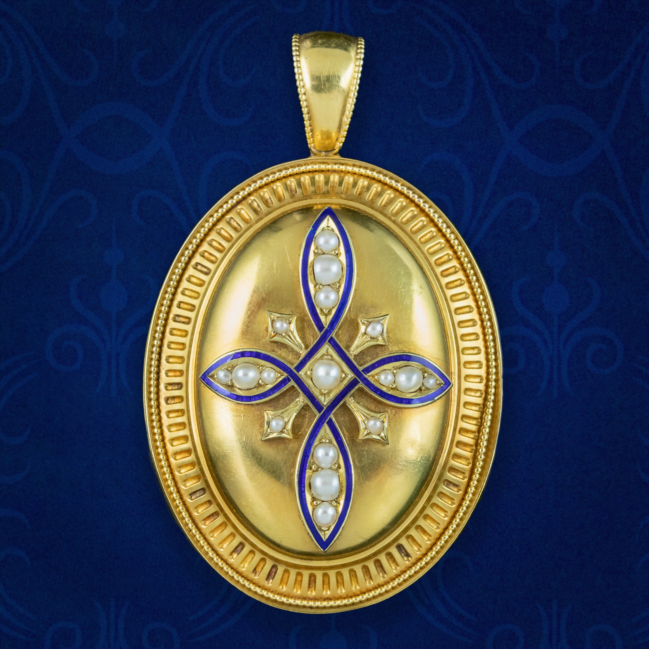Antique Victorian Pearl Enamel Locket 18ct Gold With Box Main image