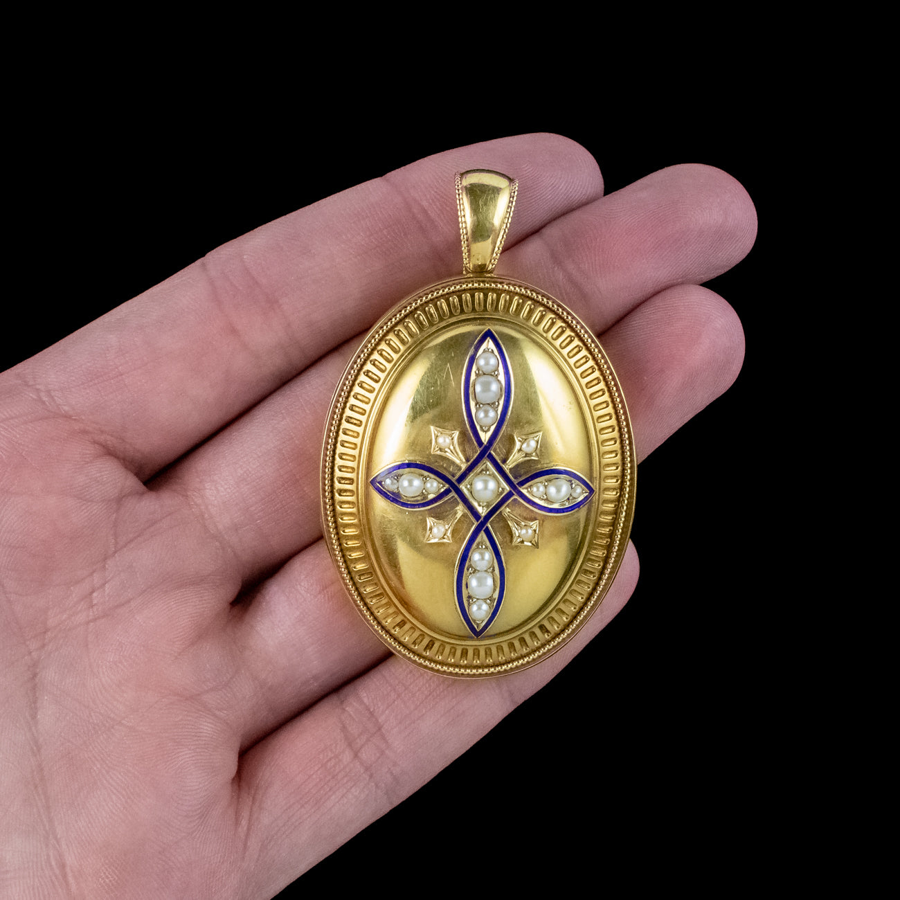 Antique Victorian Pearl Enamel Locket 18ct Gold With Box
