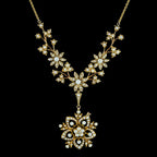 Antique Victorian Pearl Flower Lavaliere Pendant Necklace 15ct Gold 
