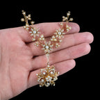 Antique Victorian Pearl Flower Lavaliere Pendant Necklace 15ct Gold 