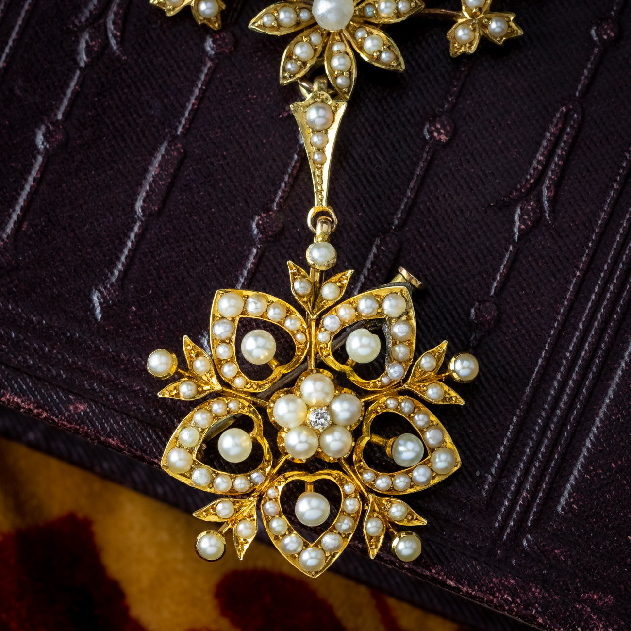 Antique Victorian Pearl Flower Lavaliere Pendant Necklace 15ct Gold 