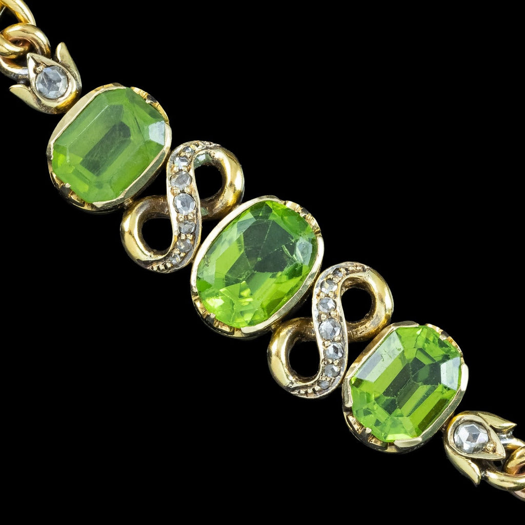 Antique Victorian Peridot Diamond Bracelet 18ct Gold