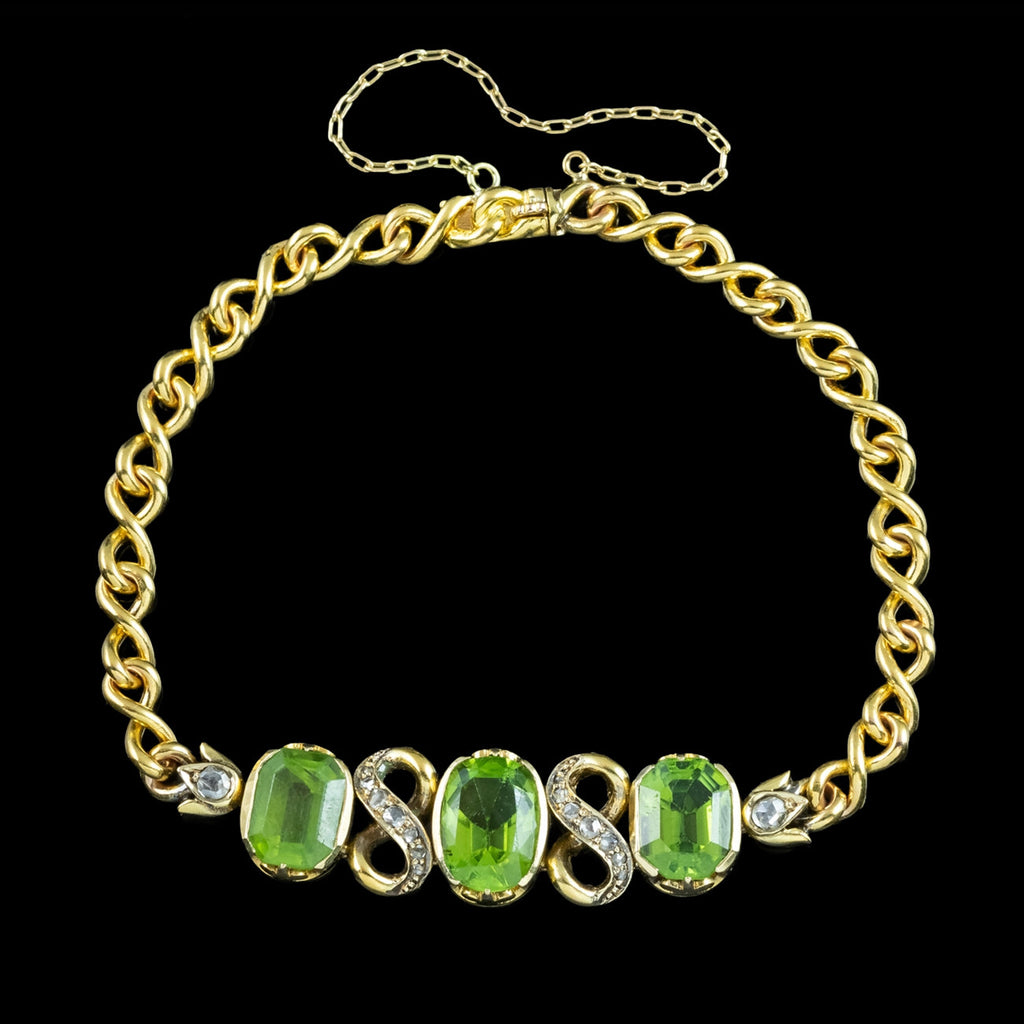 Antique Victorian Peridot Diamond Bracelet 18ct Gold