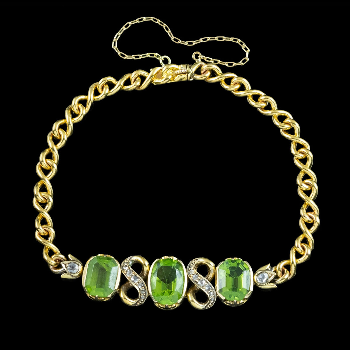 Antique Victorian Peridot Diamond Bracelet 18ct Gold
