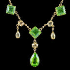 Antique Victorian Peridot Yellow Topaz Lavaliere Necklace 15ct Gold With Box