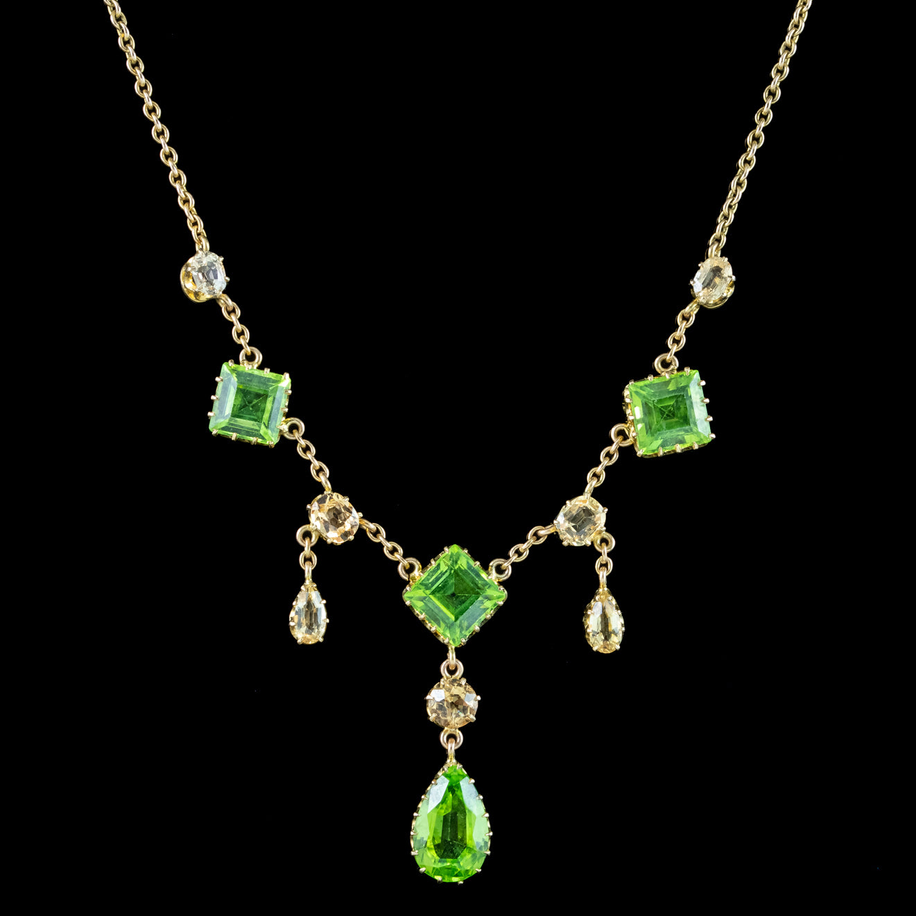 Antique Victorian Peridot Yellow Topaz Lavaliere Necklace 15ct Gold With Box Secondary image