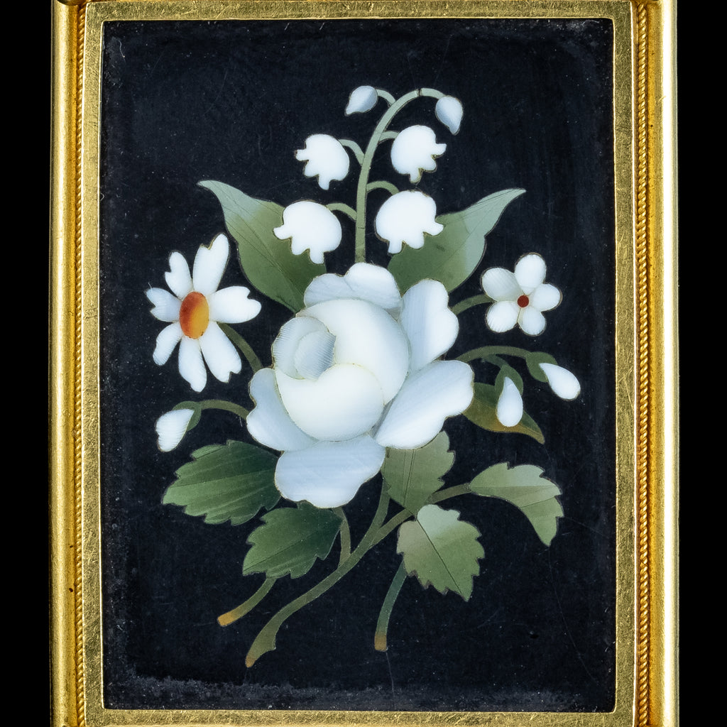 Antique Victorian Pietra Dura Flower Locket 18ct Gold 