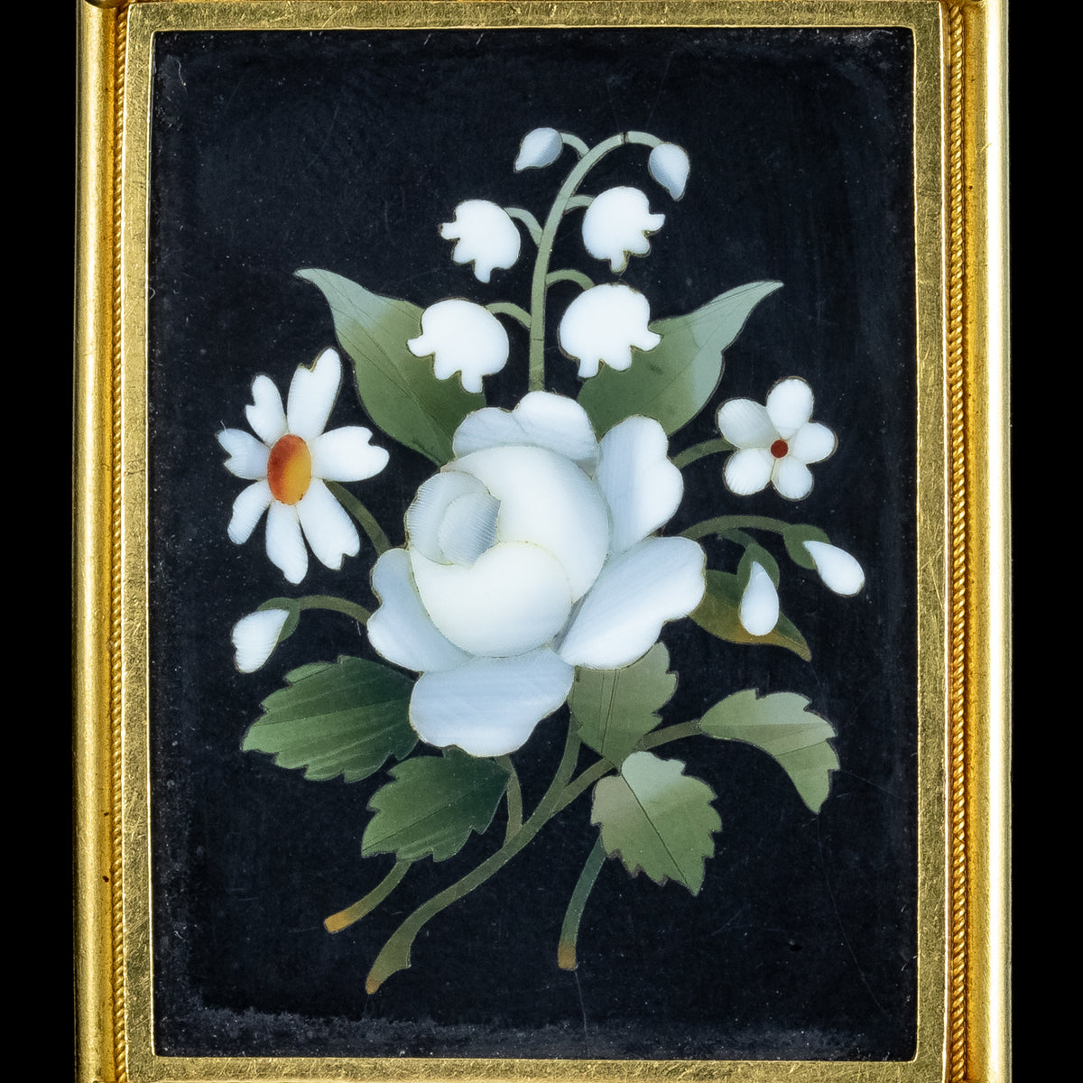 Antique Victorian Pietra Dura Flower Locket 18ct Gold 