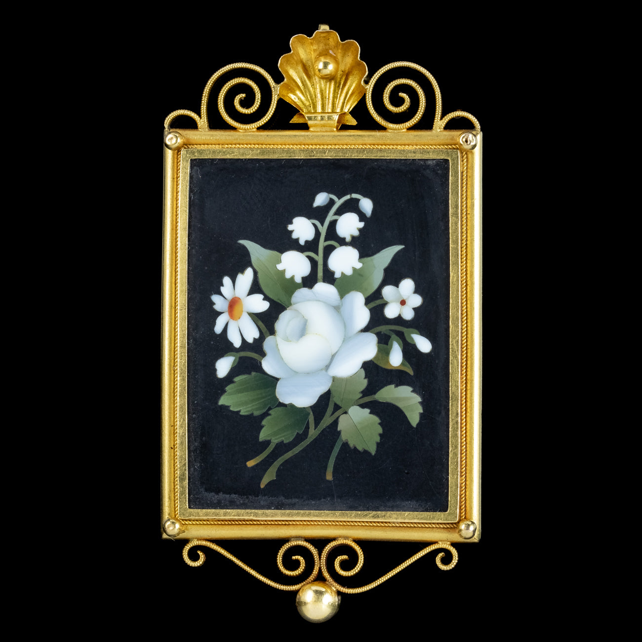 Antique Victorian Pietra Dura Flower Locket 18ct Gold 