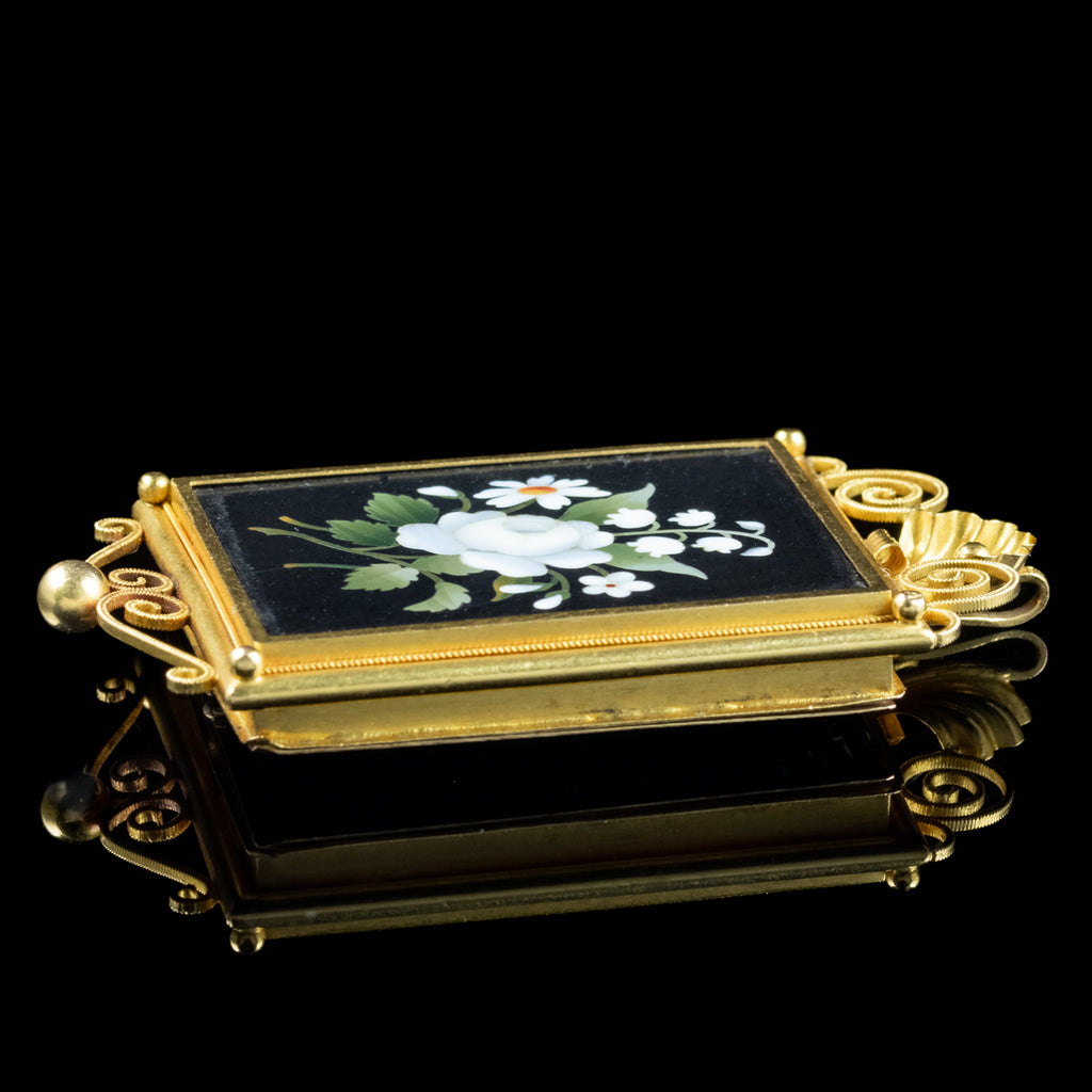 Antique Victorian Pietra Dura Flower Locket 18ct Gold 