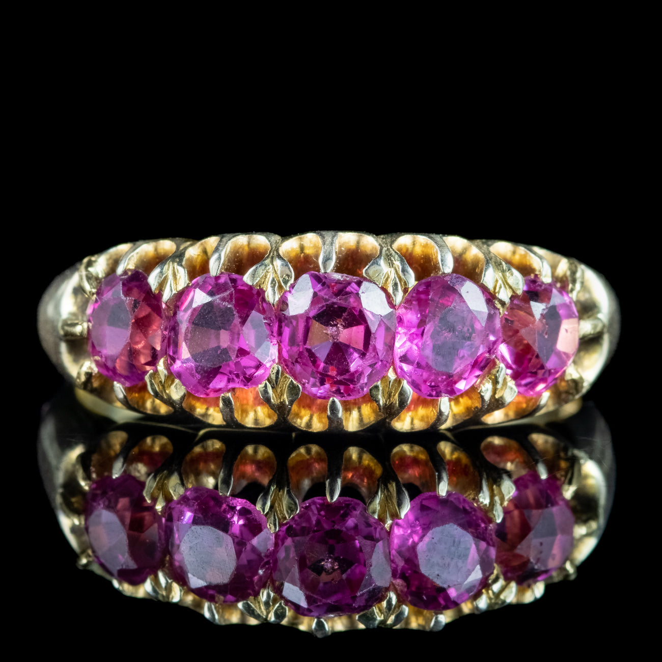 Antique Victorian Pink Sapphire Five Stone Ring 1.7ct Total With Cert Secondary image