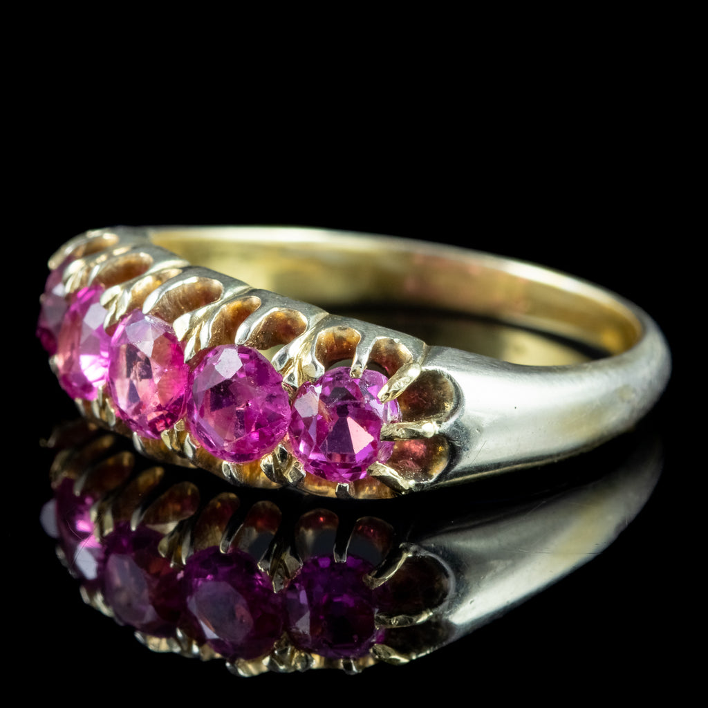 Antique Victorian Pink Sapphire Five Stone Ring 1.7ct Total With Cert 