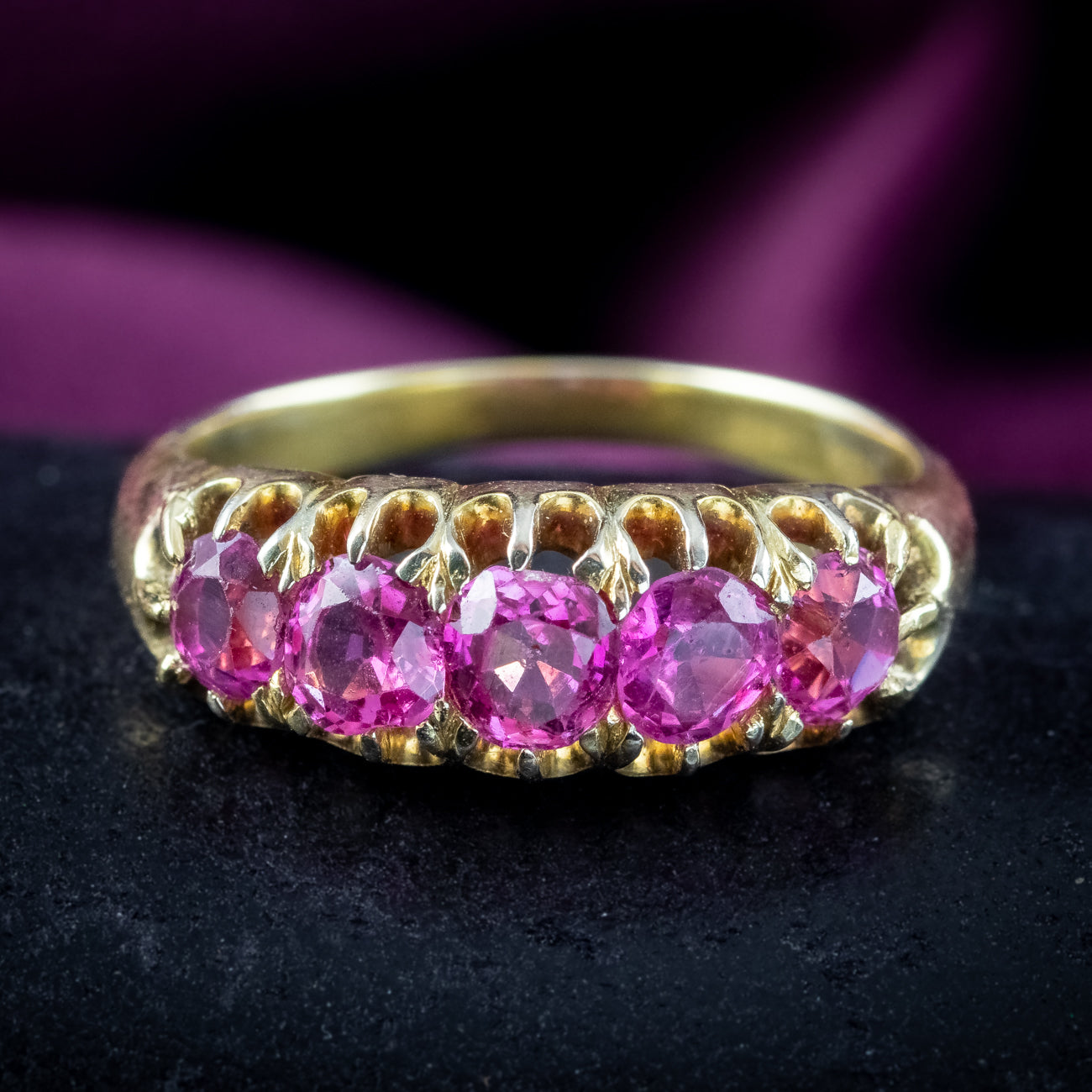 Antique Victorian Pink Sapphire Five Stone Ring 1.7ct Total With Cert 